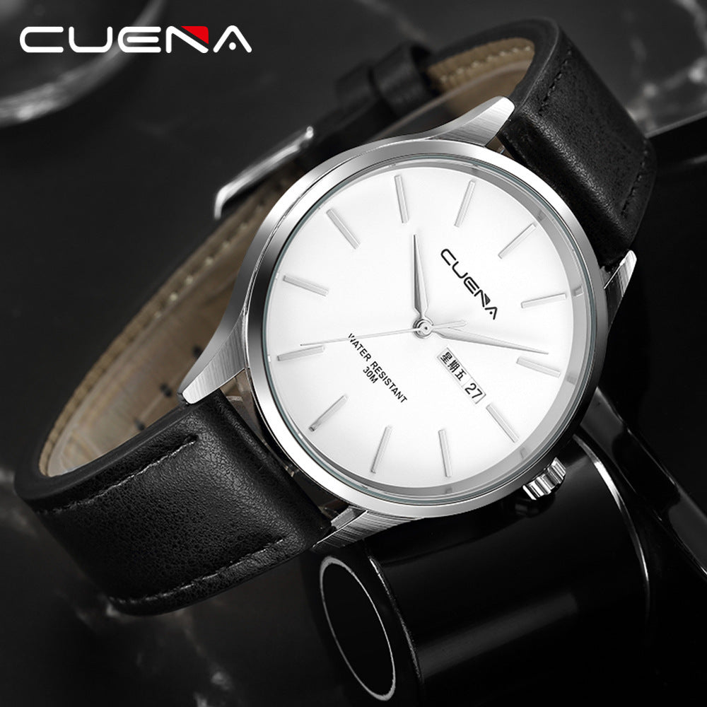 CUENA quartz watch waterproof belt simple watch men's belt watch quartz watch