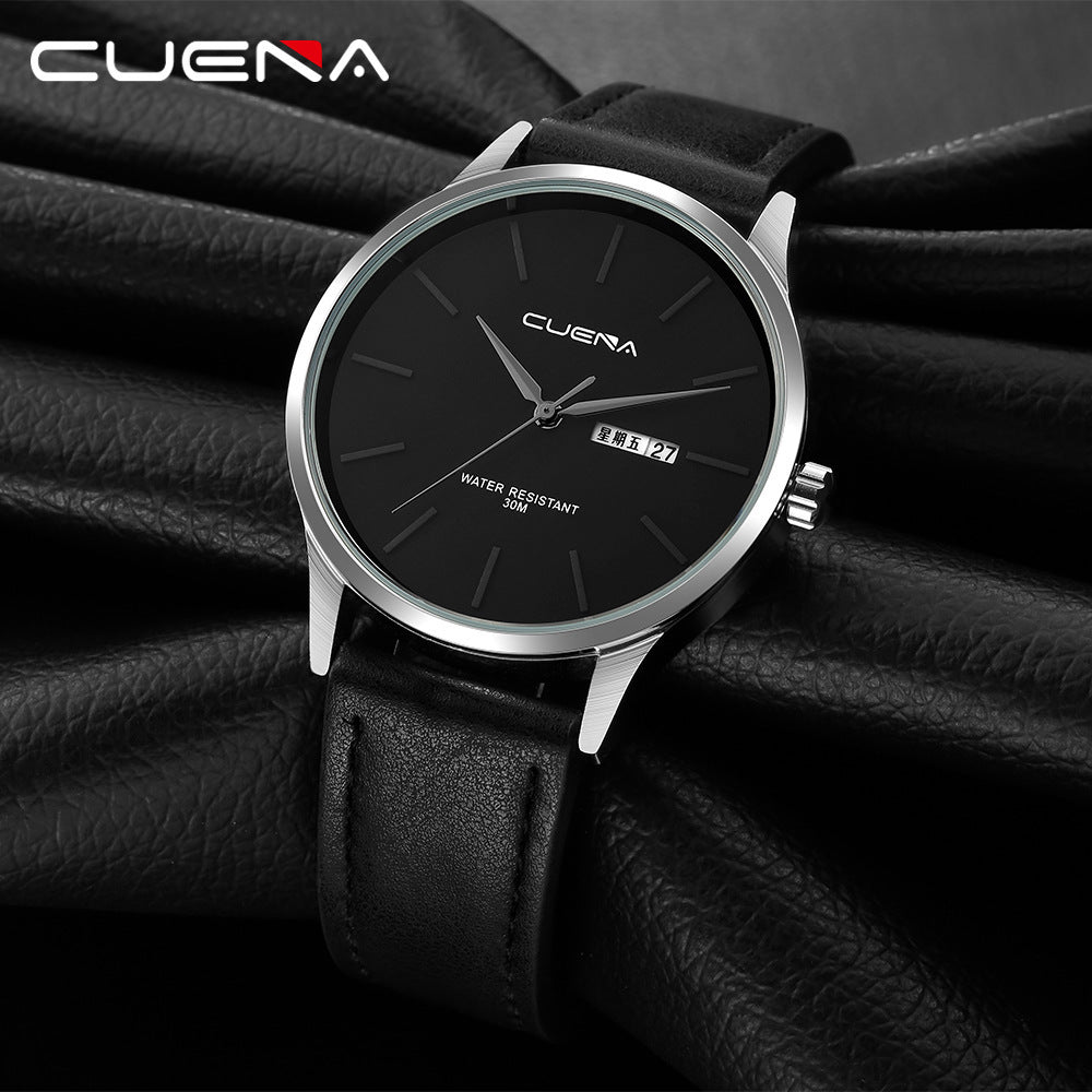 CUENA quartz watch waterproof belt simple watch men's belt watch quartz watch